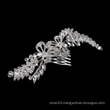 Baroque Silver Fine Alloy Pageant Leaves dress Accessories Headdress Bridal Wedding Rhinestone Shiny crystal hair clip comb